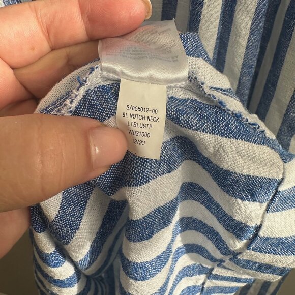 Fit & Flare Blue & White Striped Linen-Blend Midi Tank Dress XL Petite - Picture 9 of 9